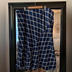 Blue plaid satin midi skirt